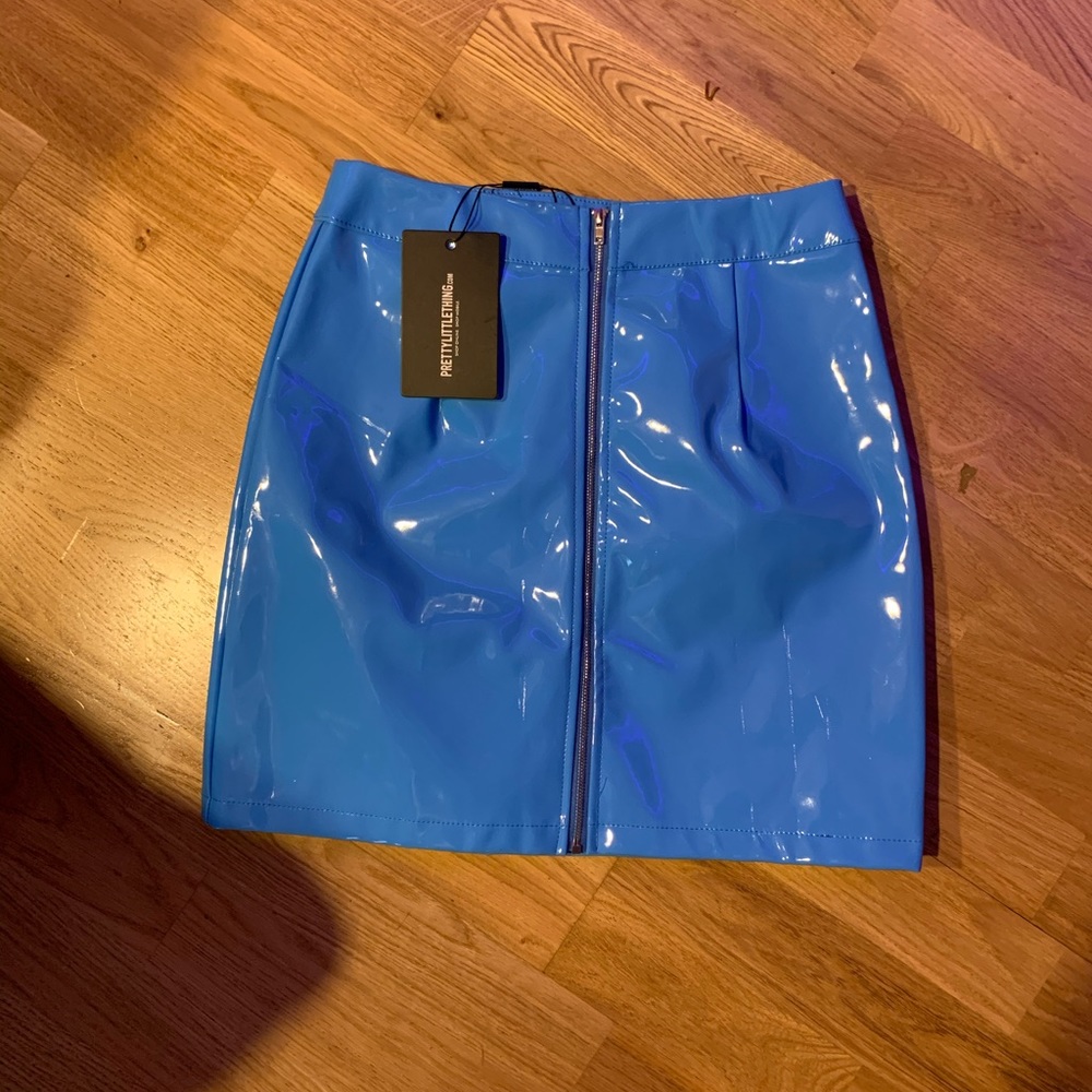 Blue latex mini skirt